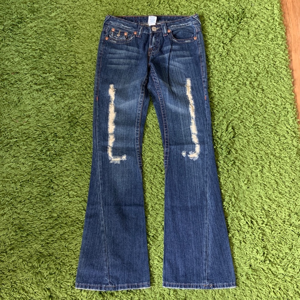 EUC True Religion Distressed Flare Leg Jeans 27